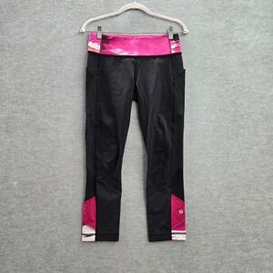 Lululemon Women Activewear Pants 6 Black Pace Rival Crop Legging Yoga Workout